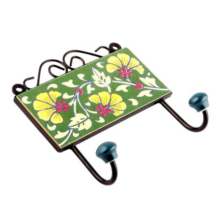 Forest Green Ceramic Flower Tiles Hooks